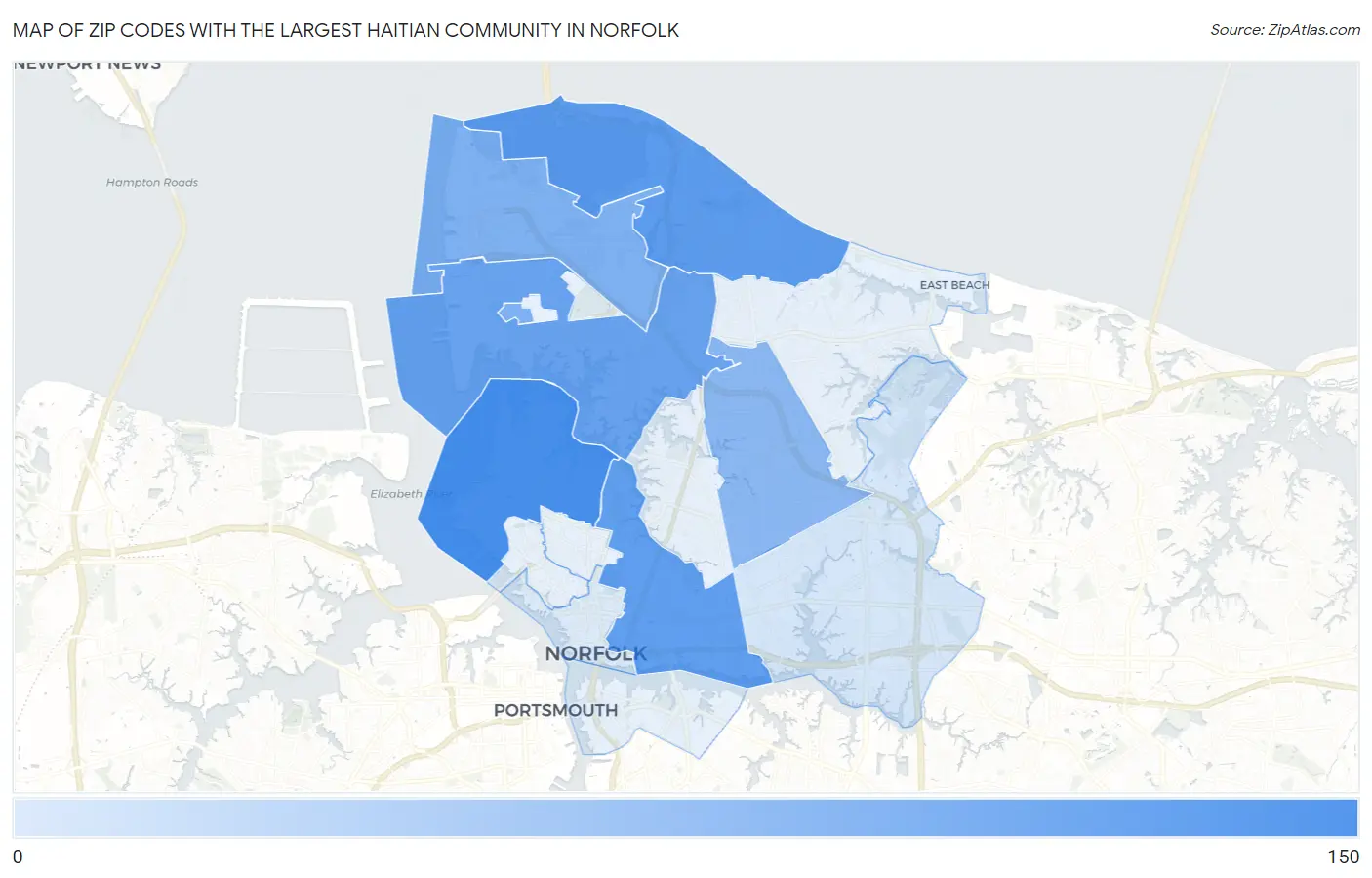 Zip Codes with the Largest Haitian Community in Norfolk Map