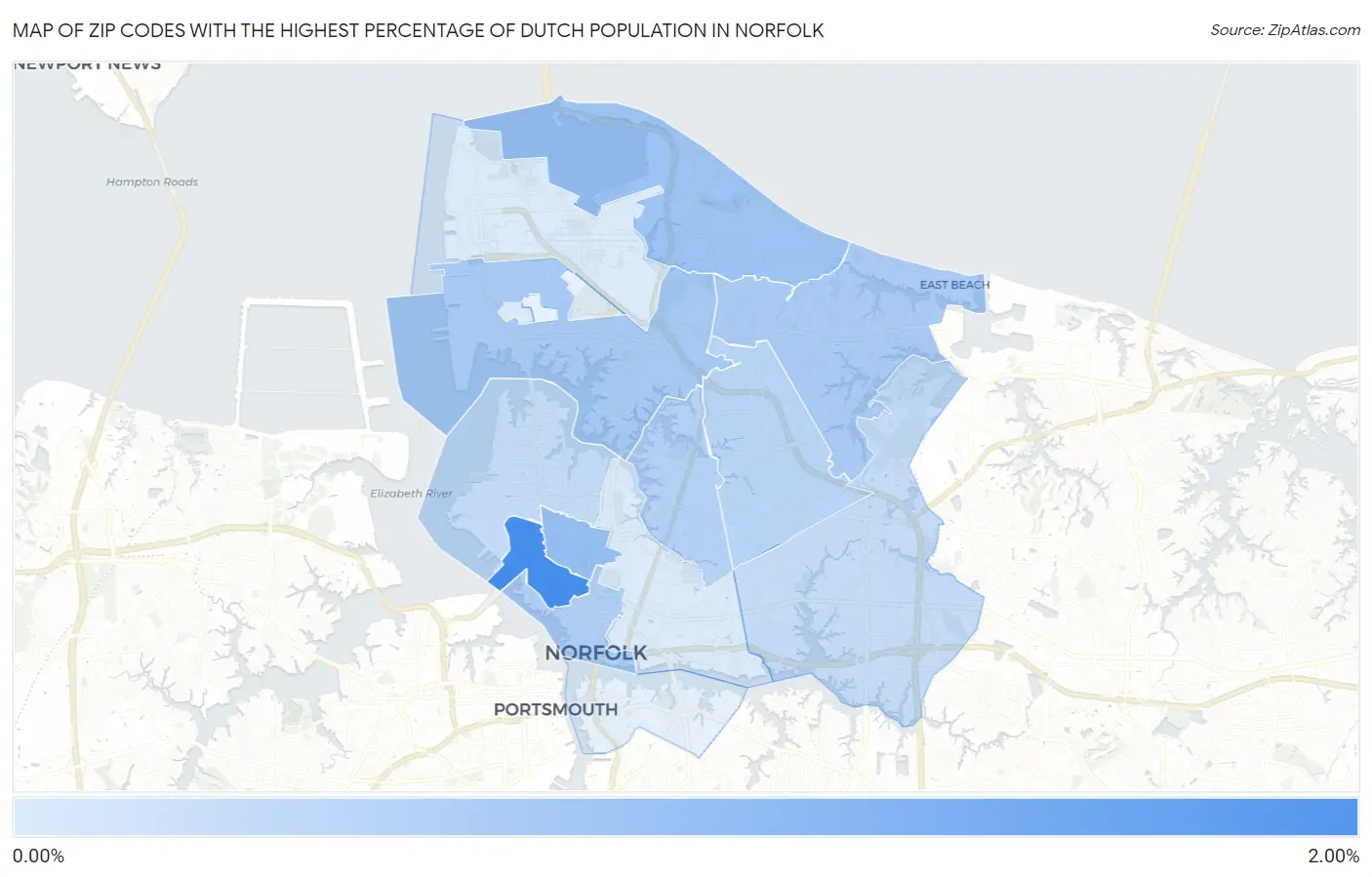 Zip Codes with the Highest Percentage of Dutch Population in Norfolk Map