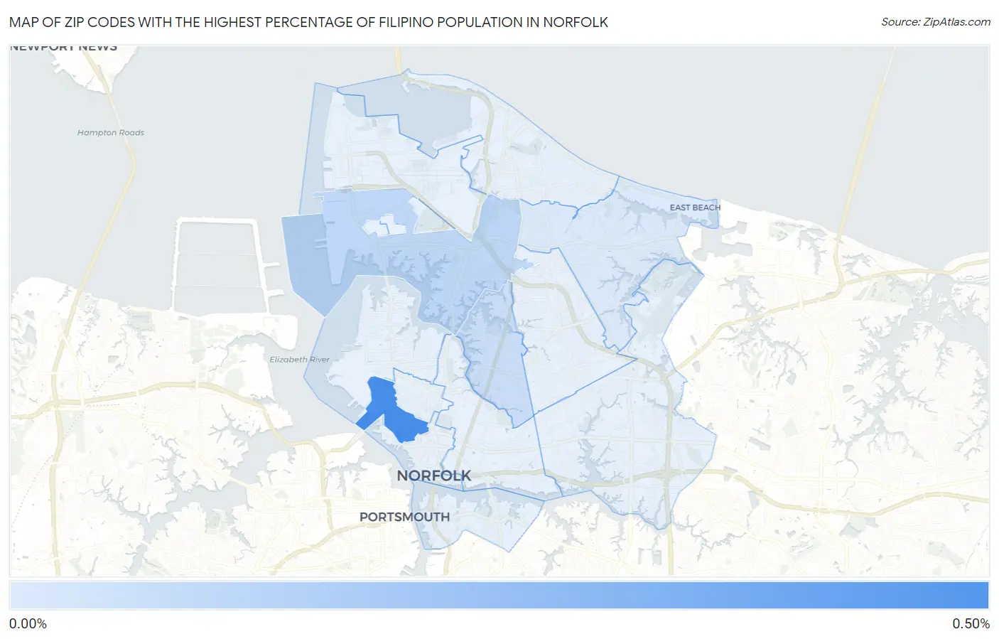 Zip Codes with the Highest Percentage of Filipino Population in Norfolk Map