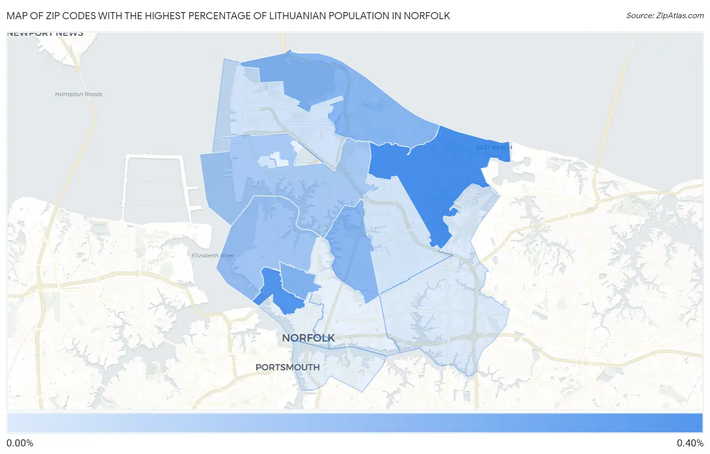 Zip Codes with the Highest Percentage of Lithuanian Population in Norfolk Map