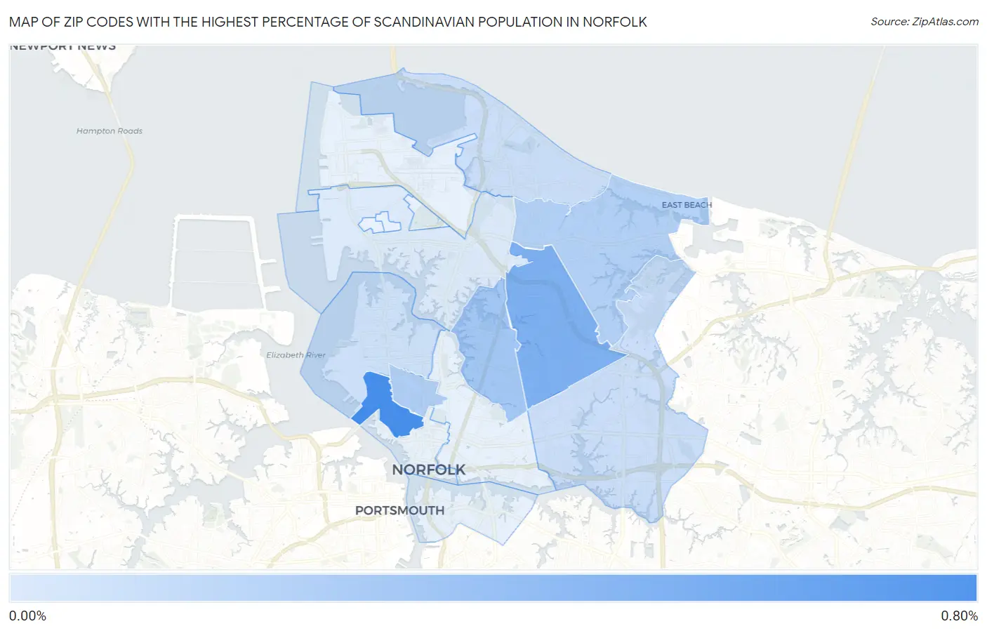 Zip Codes with the Highest Percentage of Scandinavian Population in Norfolk Map