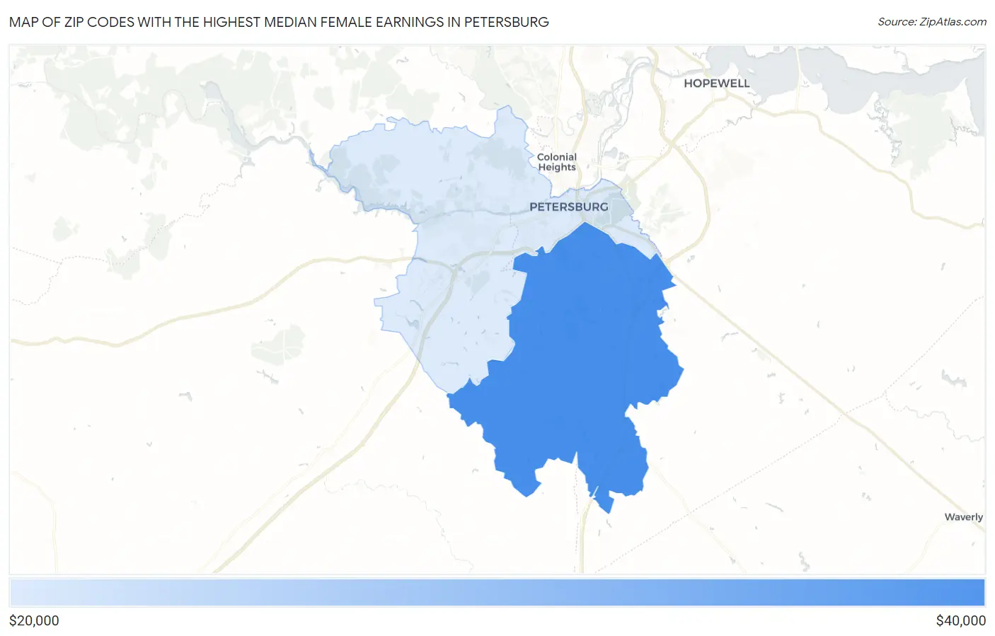 Zip Codes with the Highest Median Female Earnings in Petersburg Map