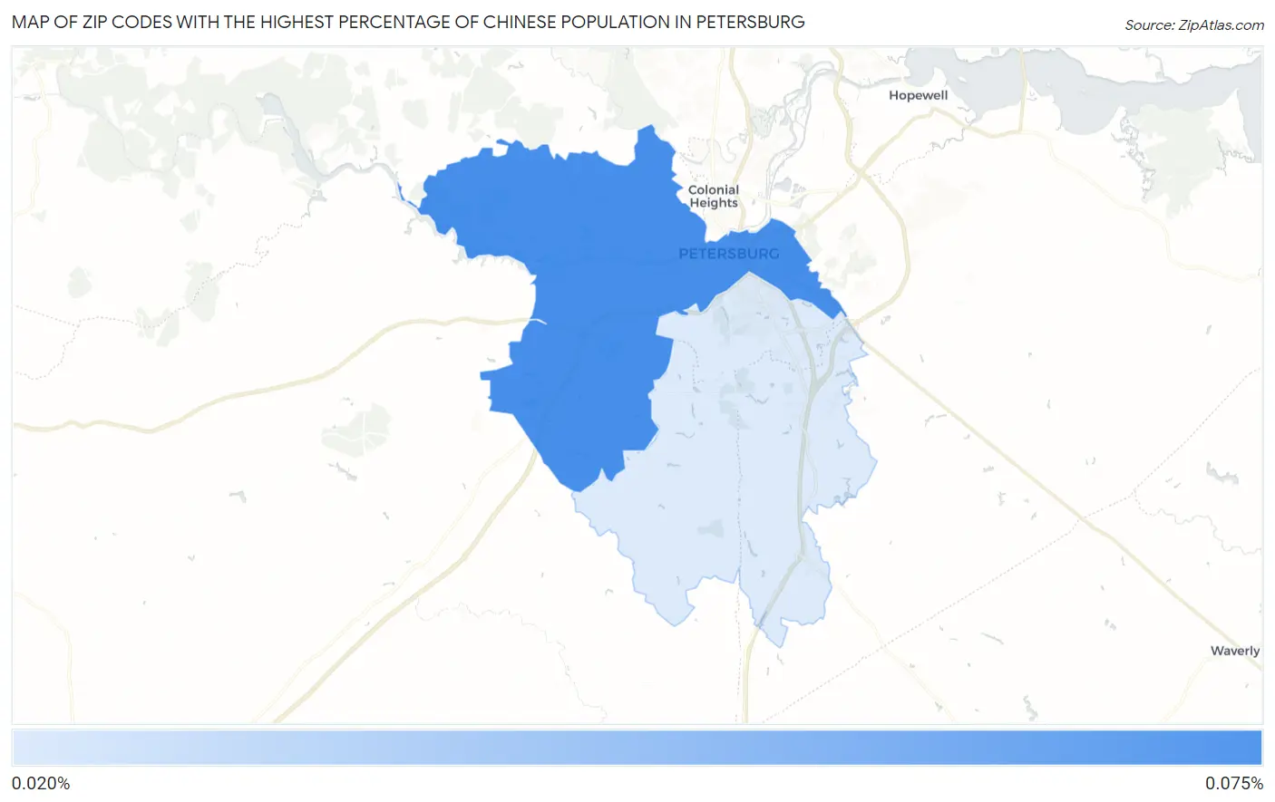 Zip Codes with the Highest Percentage of Chinese Population in Petersburg Map