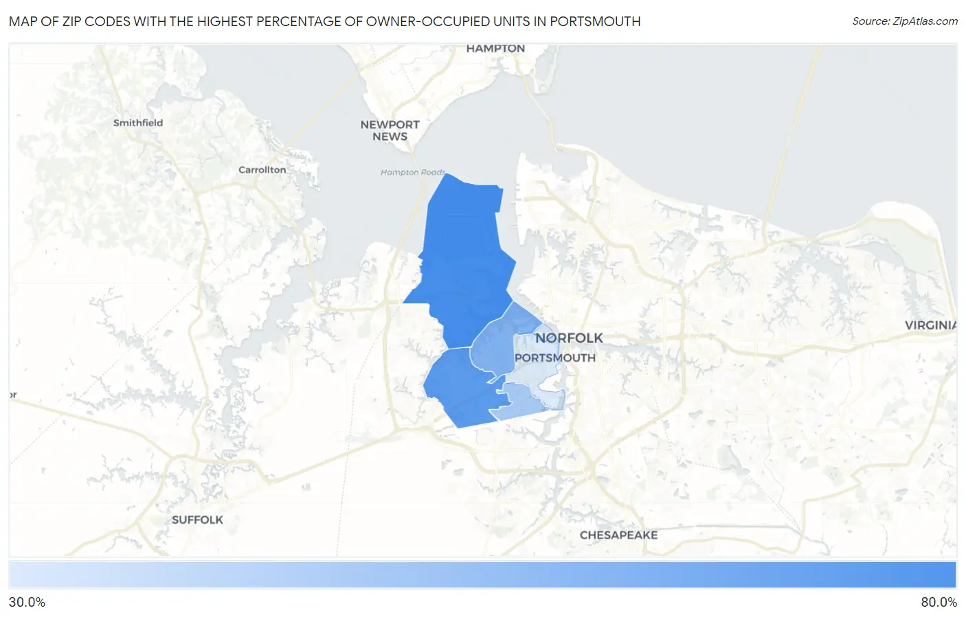 Zip Codes with the Highest Percentage of Owner-Occupied Units in Portsmouth Map