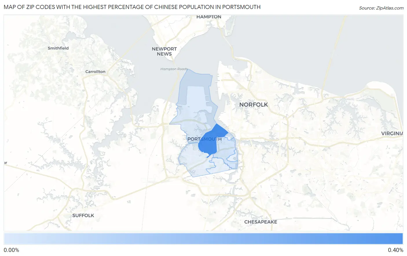 Zip Codes with the Highest Percentage of Chinese Population in Portsmouth Map