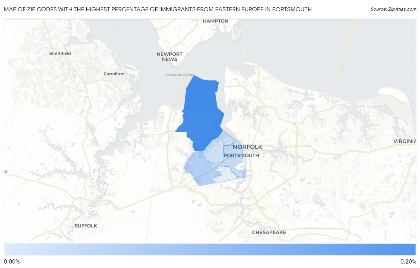 Zip Codes with the Highest Percentage of Immigrants from Eastern Europe in Portsmouth Map