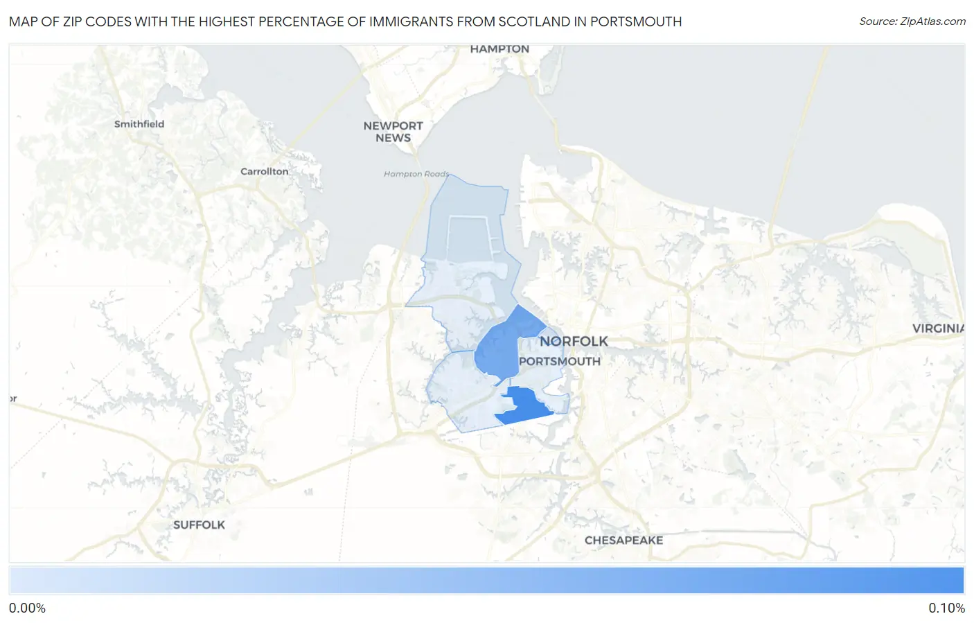 Zip Codes with the Highest Percentage of Immigrants from Scotland in Portsmouth Map