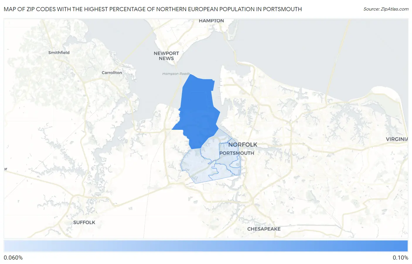 Zip Codes with the Highest Percentage of Northern European Population in Portsmouth Map