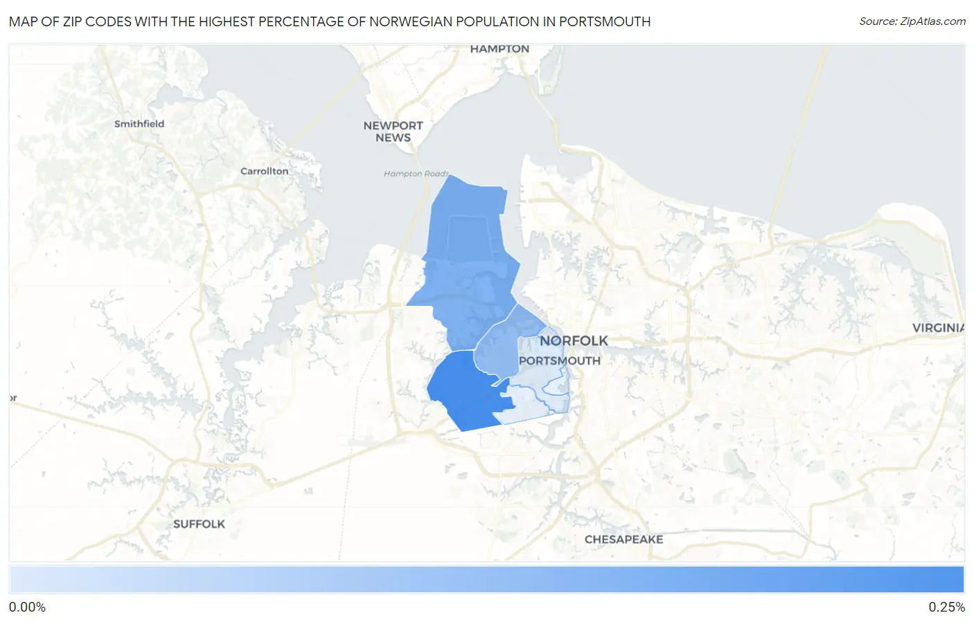 Zip Codes with the Highest Percentage of Norwegian Population in Portsmouth Map