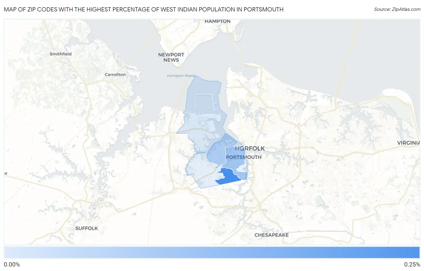 Zip Codes with the Highest Percentage of West Indian Population in Portsmouth Map