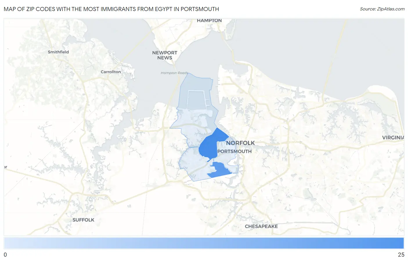 Zip Codes with the Most Immigrants from Egypt in Portsmouth Map