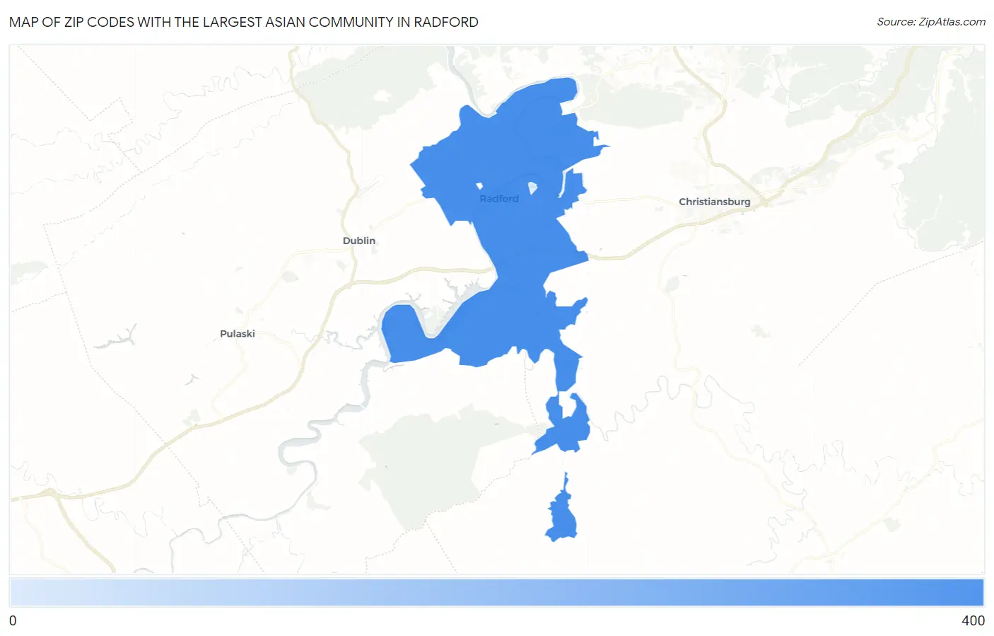 Zip Codes with the Largest Asian Community in Radford Map