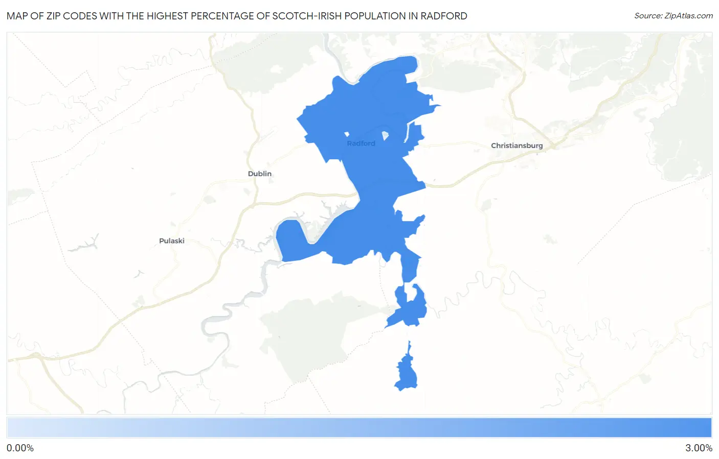 Zip Codes with the Highest Percentage of Scotch-Irish Population in Radford Map