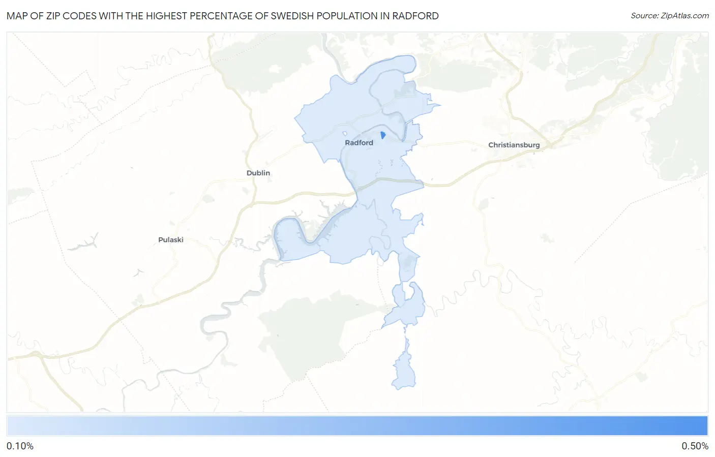 Zip Codes with the Highest Percentage of Swedish Population in Radford Map