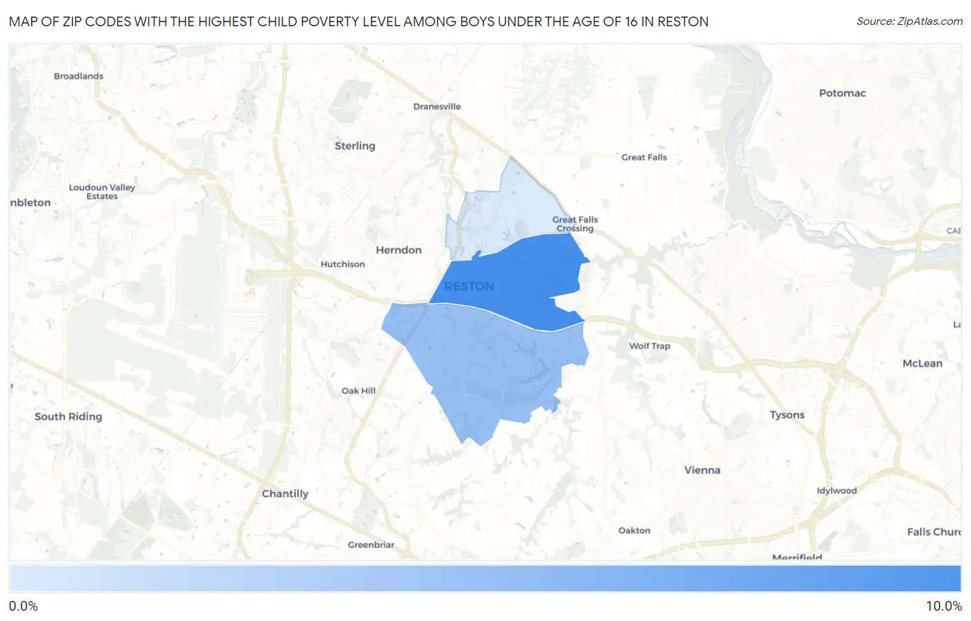 Zip Codes with the Highest Child Poverty Level Among Boys Under the Age of 16 in Reston Map