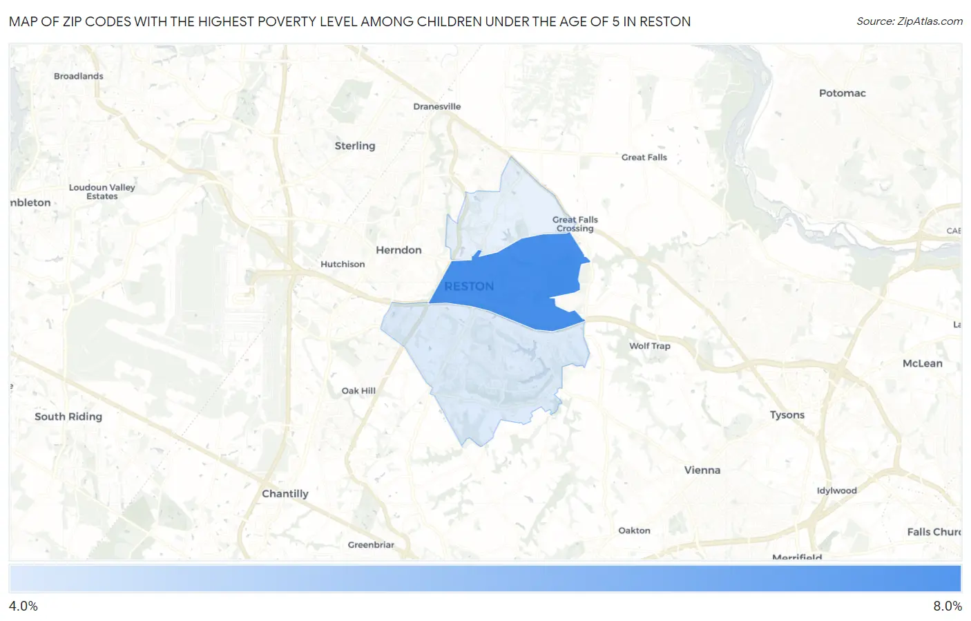 Zip Codes with the Highest Poverty Level Among Children Under the Age of 5 in Reston Map