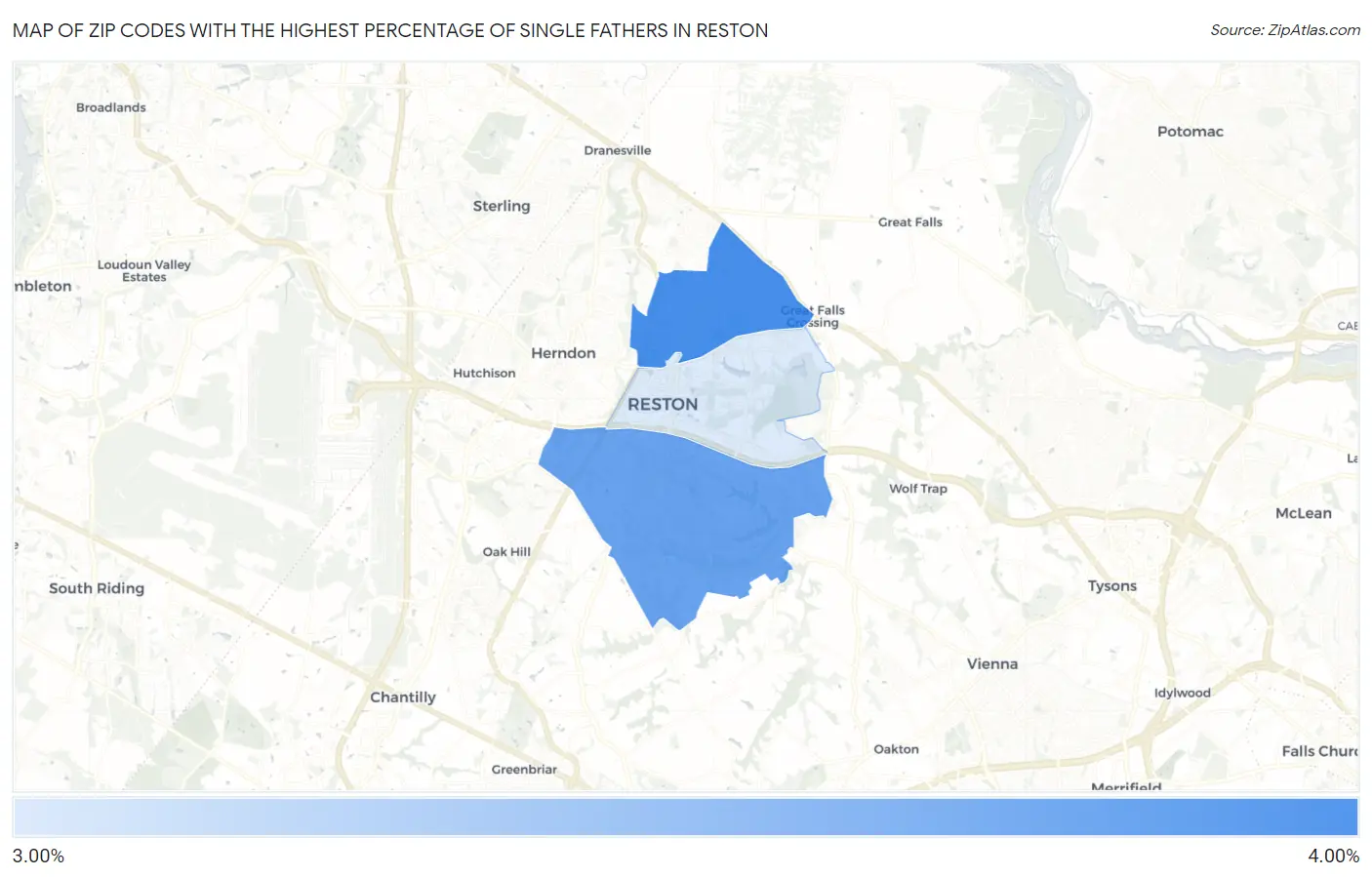 Zip Codes with the Highest Percentage of Single Fathers in Reston Map