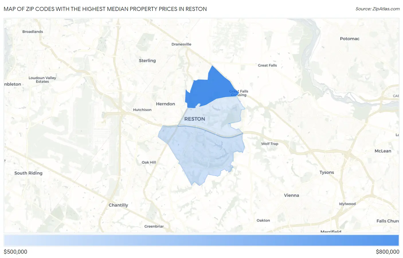 Zip Codes with the Highest Median Property Prices in Reston Map