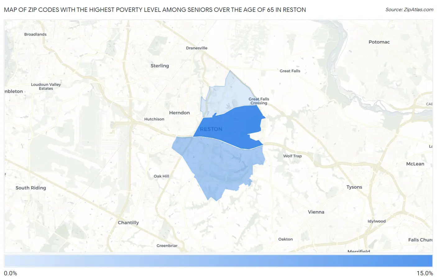 Zip Codes with the Highest Poverty Level Among Seniors Over the Age of 65 in Reston Map