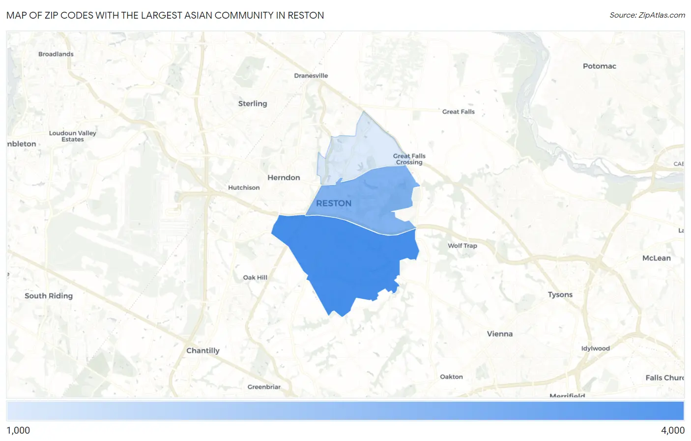 Zip Codes with the Largest Asian Community in Reston Map