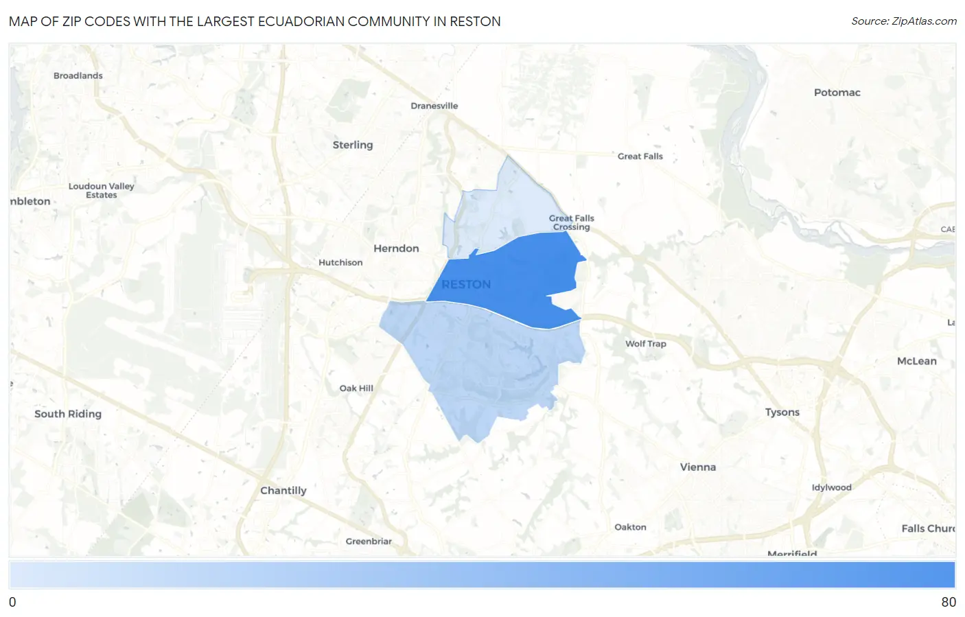 Zip Codes with the Largest Ecuadorian Community in Reston Map
