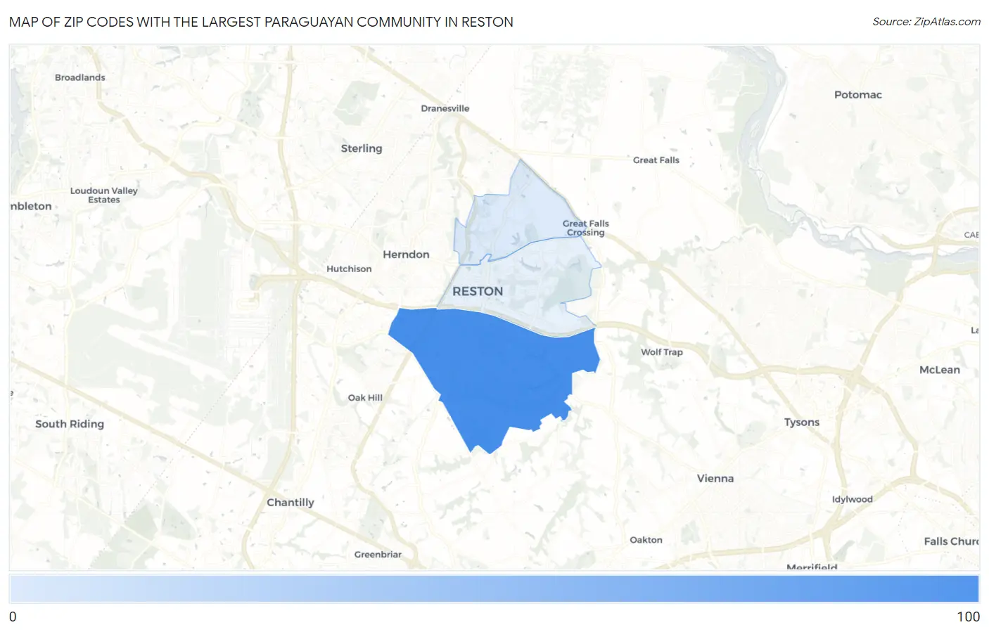 Zip Codes with the Largest Paraguayan Community in Reston Map