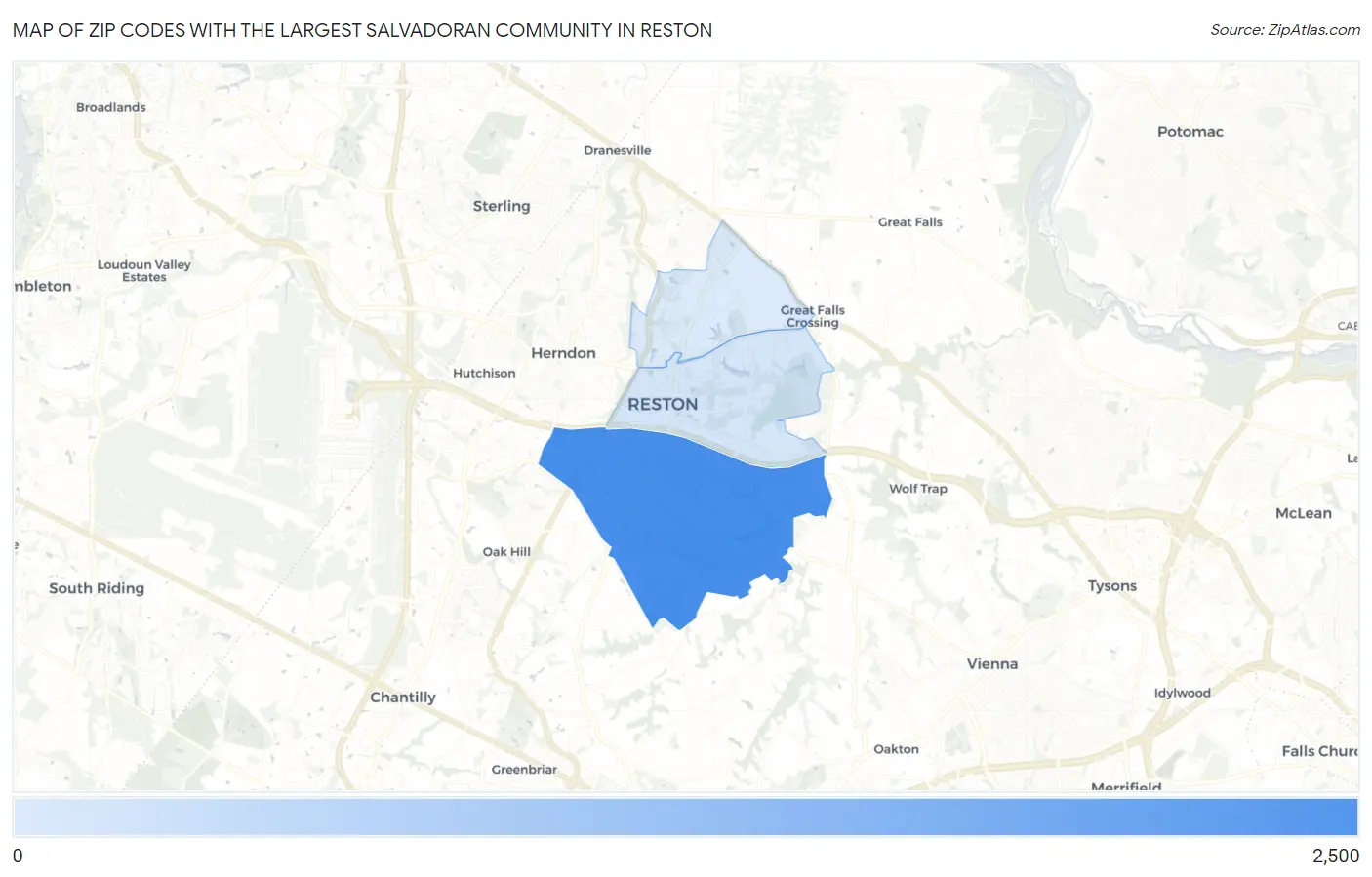 Zip Codes with the Largest Salvadoran Community in Reston Map