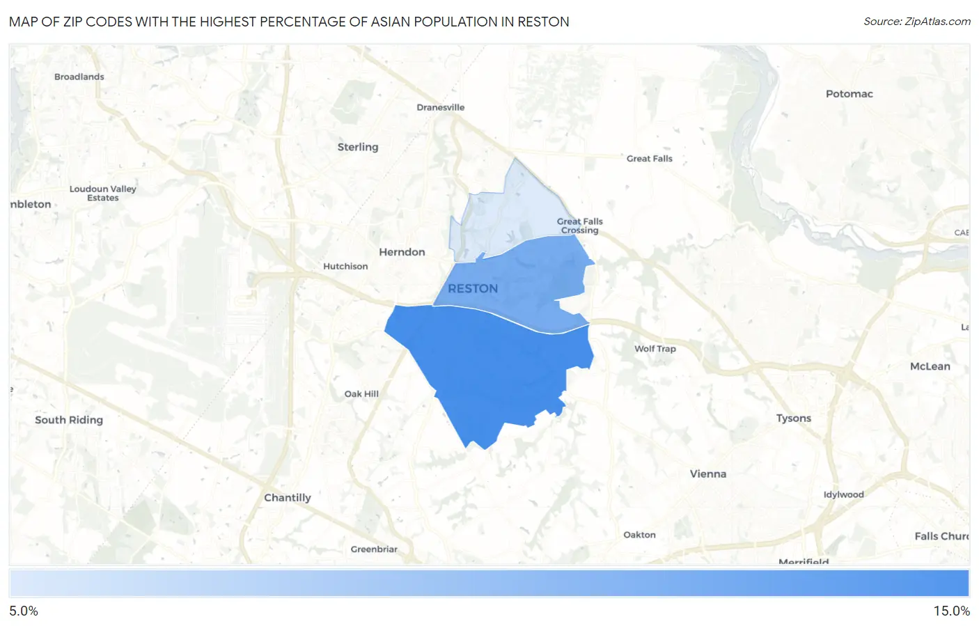 Zip Codes with the Highest Percentage of Asian Population in Reston Map