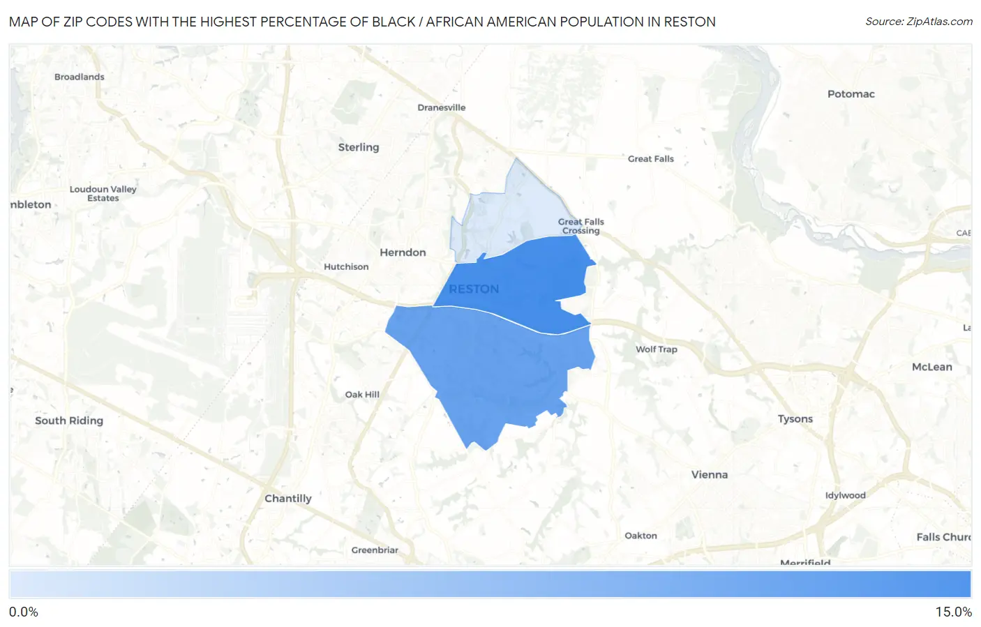 Zip Codes with the Highest Percentage of Black / African American Population in Reston Map