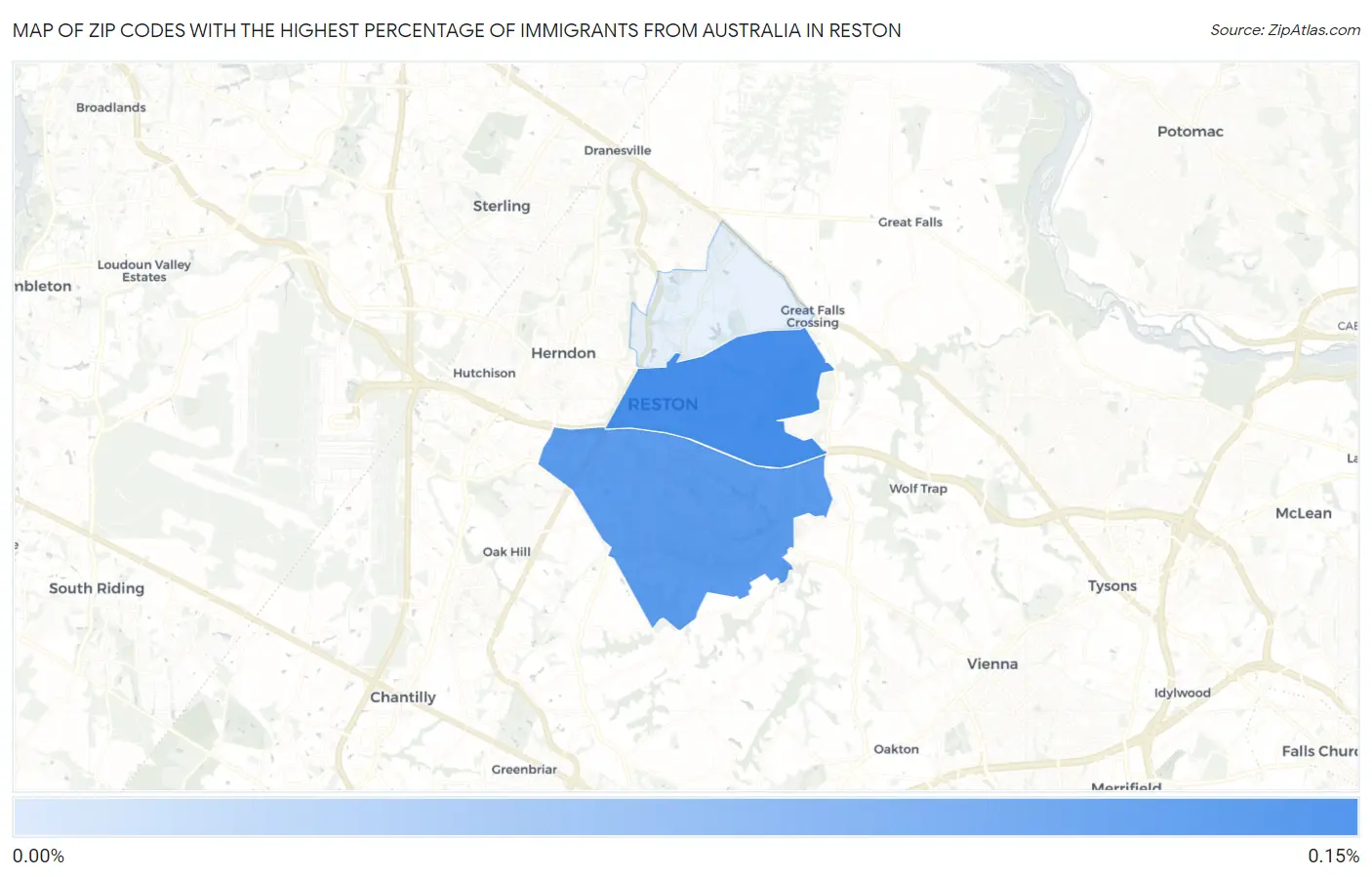 Zip Codes with the Highest Percentage of Immigrants from Australia in Reston Map