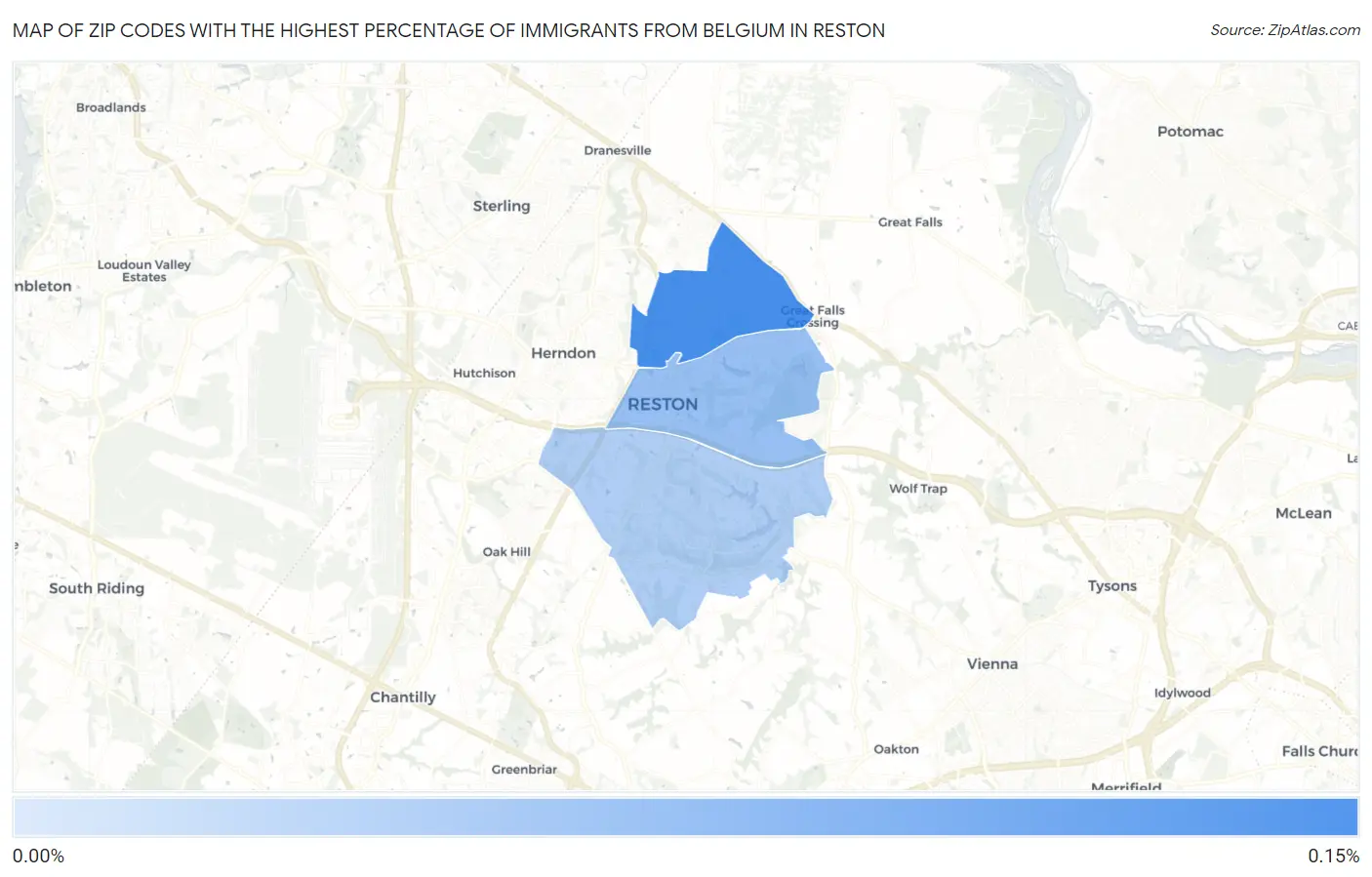 Zip Codes with the Highest Percentage of Immigrants from Belgium in Reston Map