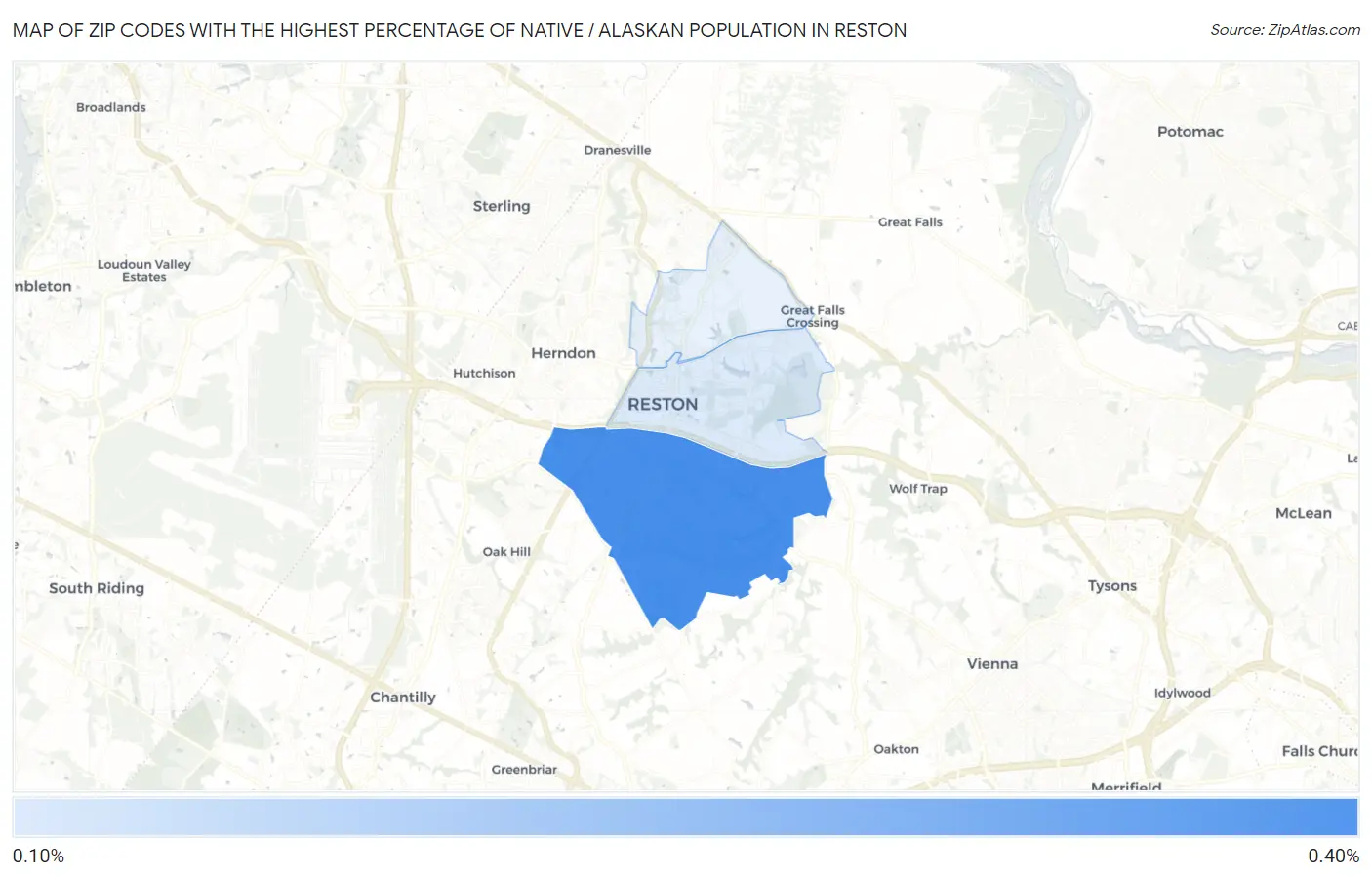 Zip Codes with the Highest Percentage of Native / Alaskan Population in Reston Map