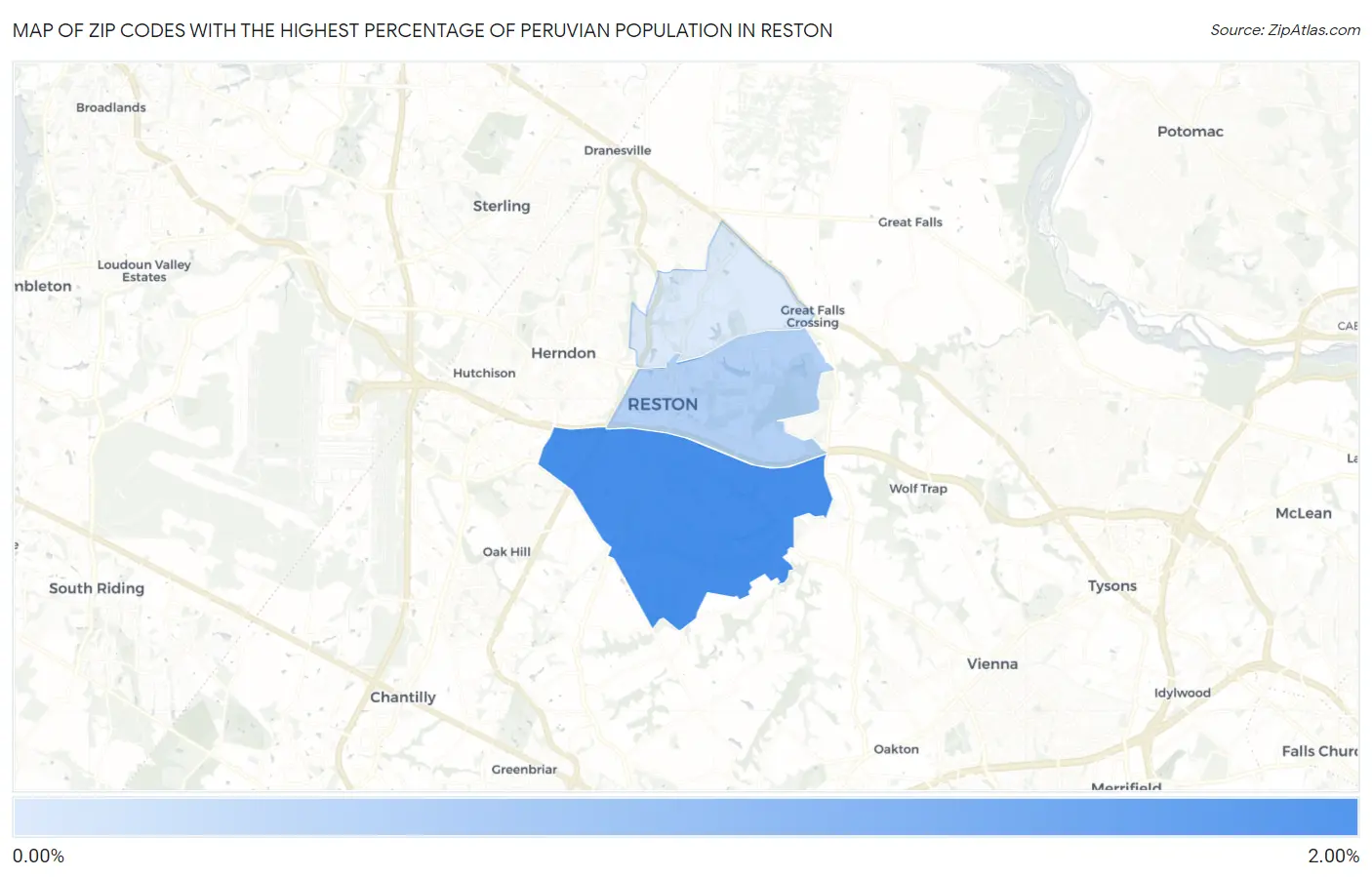Zip Codes with the Highest Percentage of Peruvian Population in Reston Map