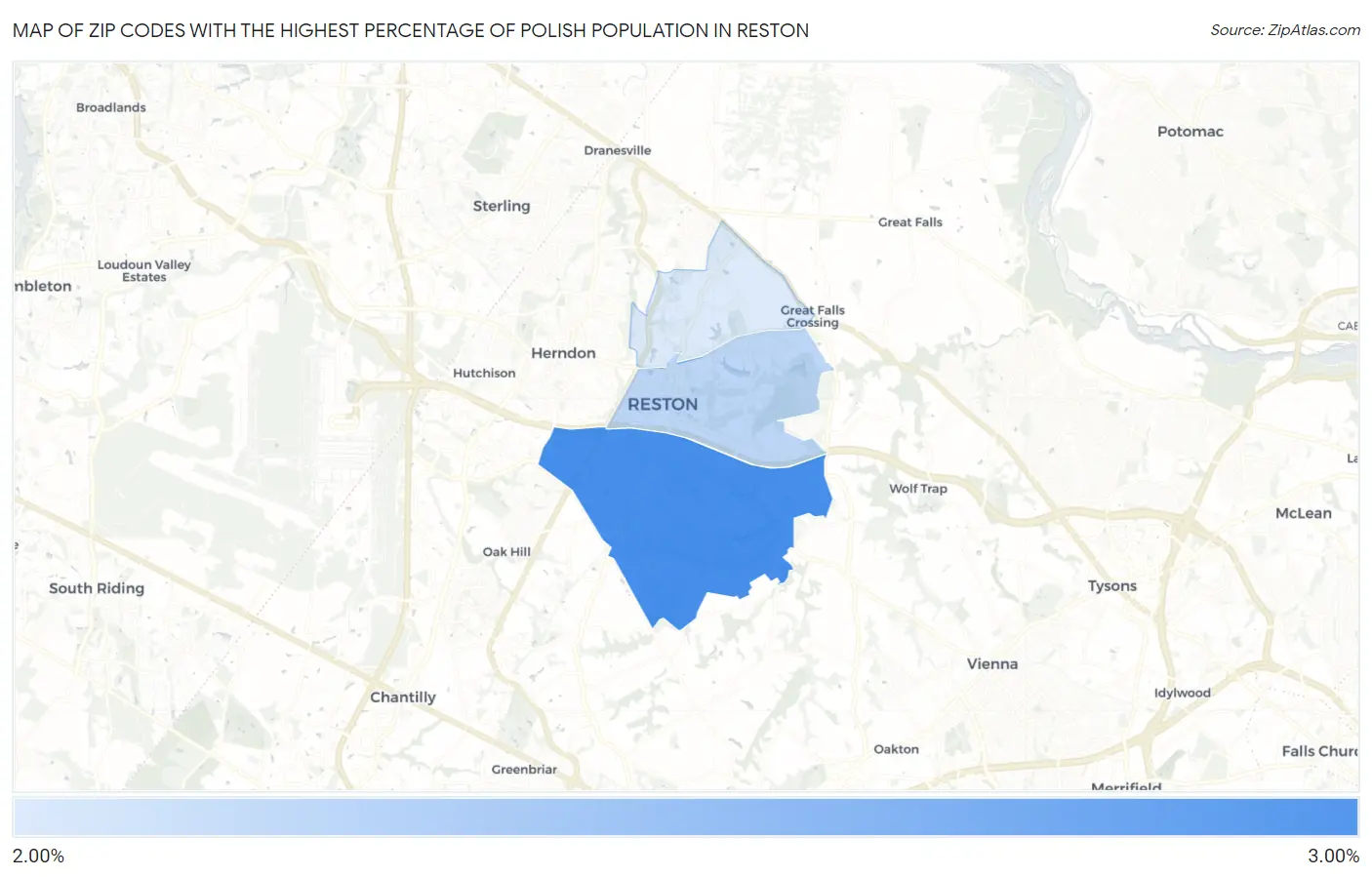 Zip Codes with the Highest Percentage of Polish Population in Reston Map