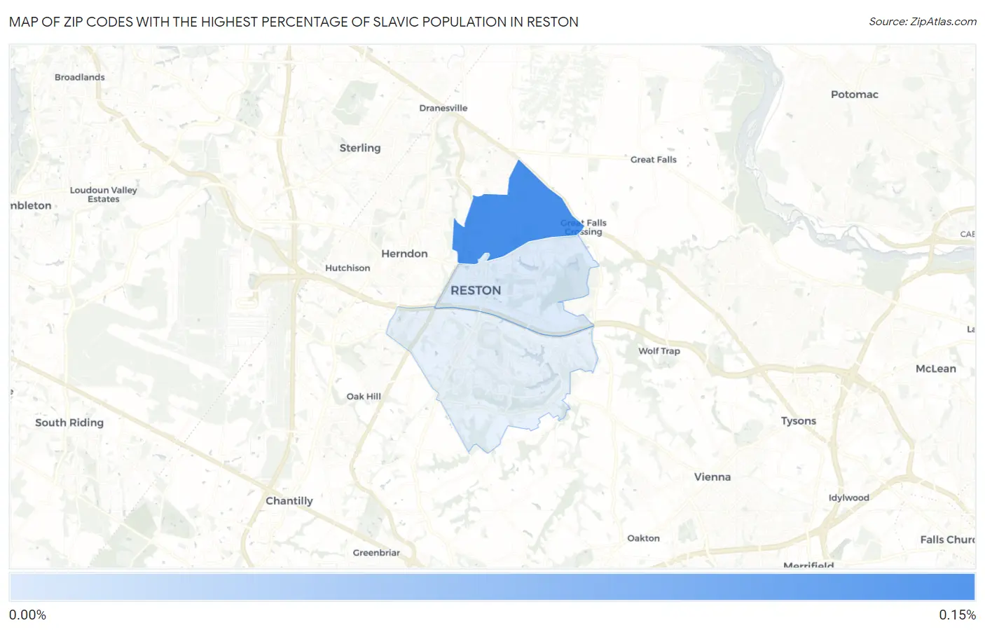 Zip Codes with the Highest Percentage of Slavic Population in Reston Map