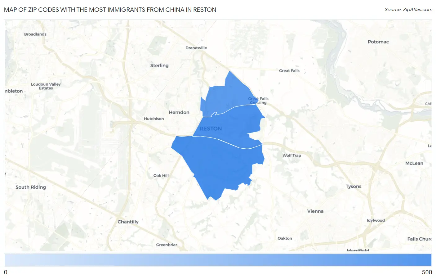 Zip Codes with the Most Immigrants from China in Reston Map