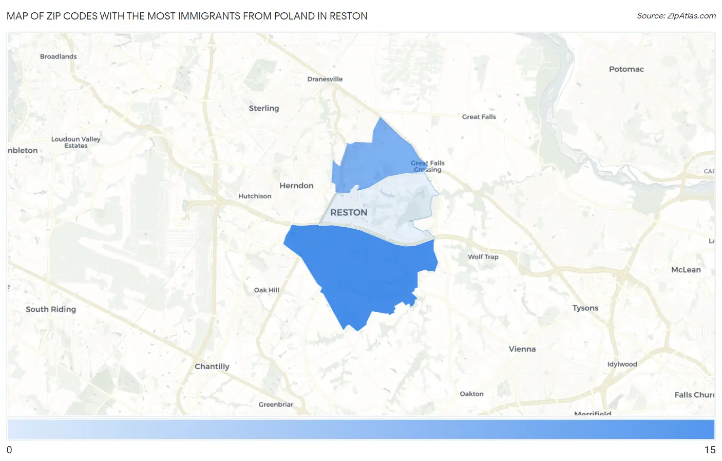 Zip Codes with the Most Immigrants from Poland in Reston Map