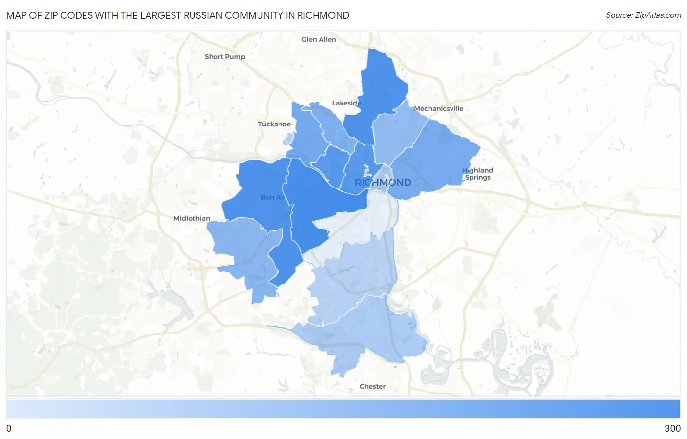 Zip Codes with the Largest Russian Community in Richmond Map