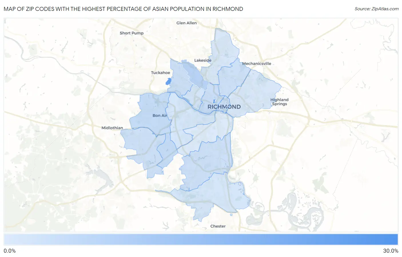 Zip Codes with the Highest Percentage of Asian Population in Richmond Map