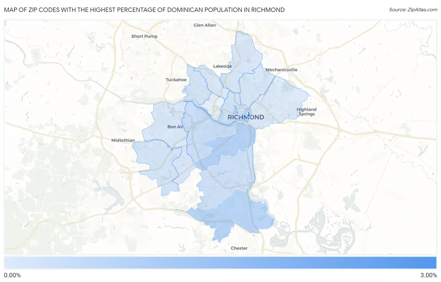 Zip Codes with the Highest Percentage of Dominican Population in Richmond Map