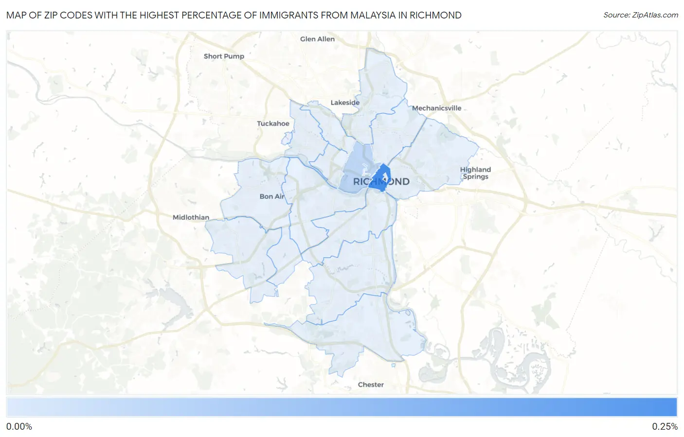 Zip Codes with the Highest Percentage of Immigrants from Malaysia in Richmond Map