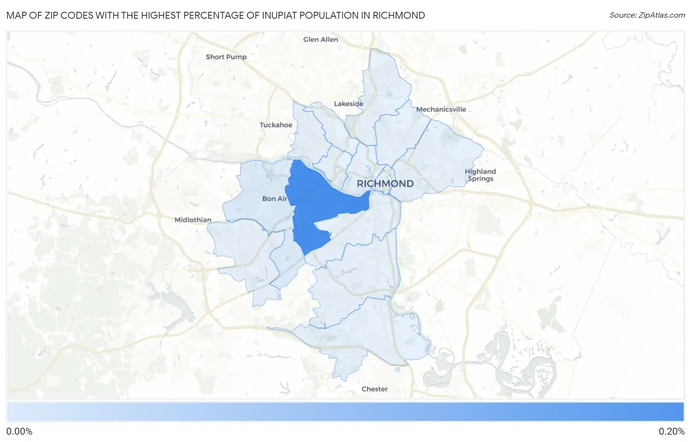Zip Codes with the Highest Percentage of Inupiat Population in Richmond Map