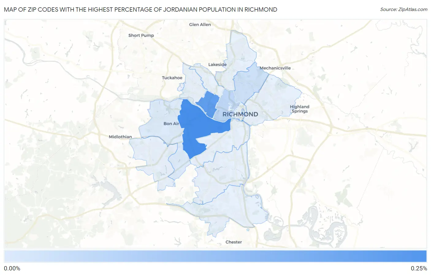 Zip Codes with the Highest Percentage of Jordanian Population in Richmond Map