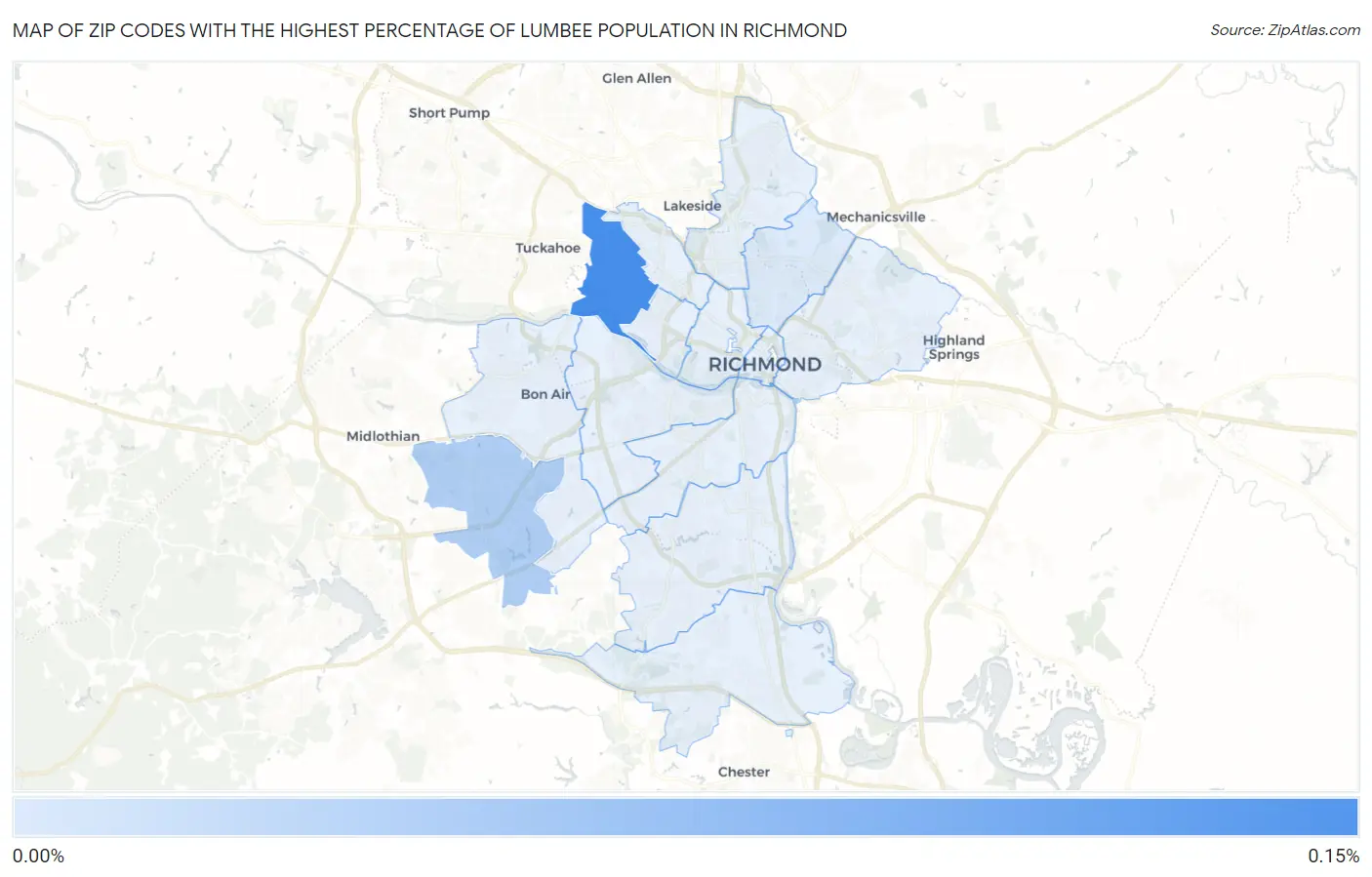 Zip Codes with the Highest Percentage of Lumbee Population in Richmond Map