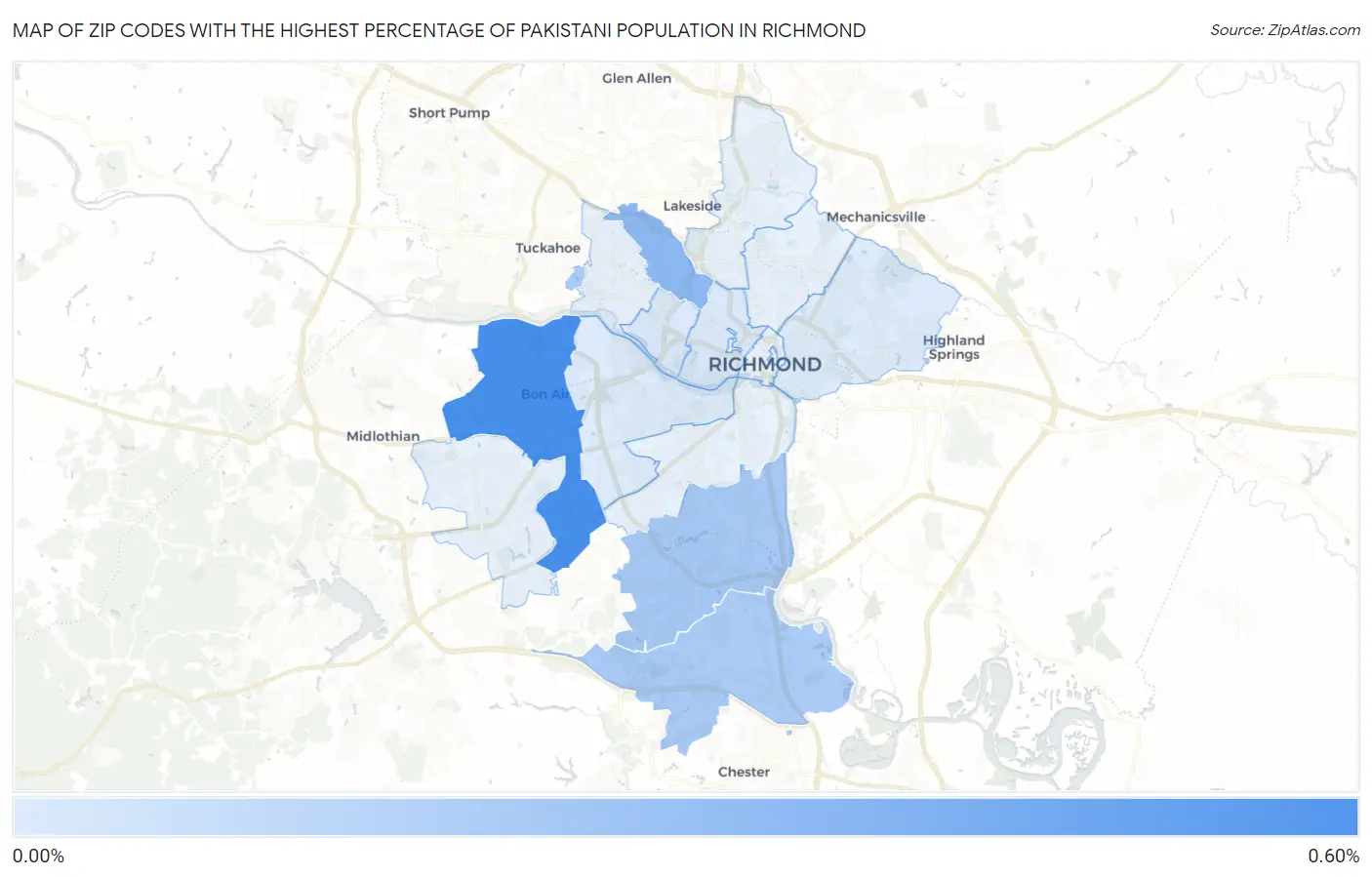 Zip Codes with the Highest Percentage of Pakistani Population in Richmond Map