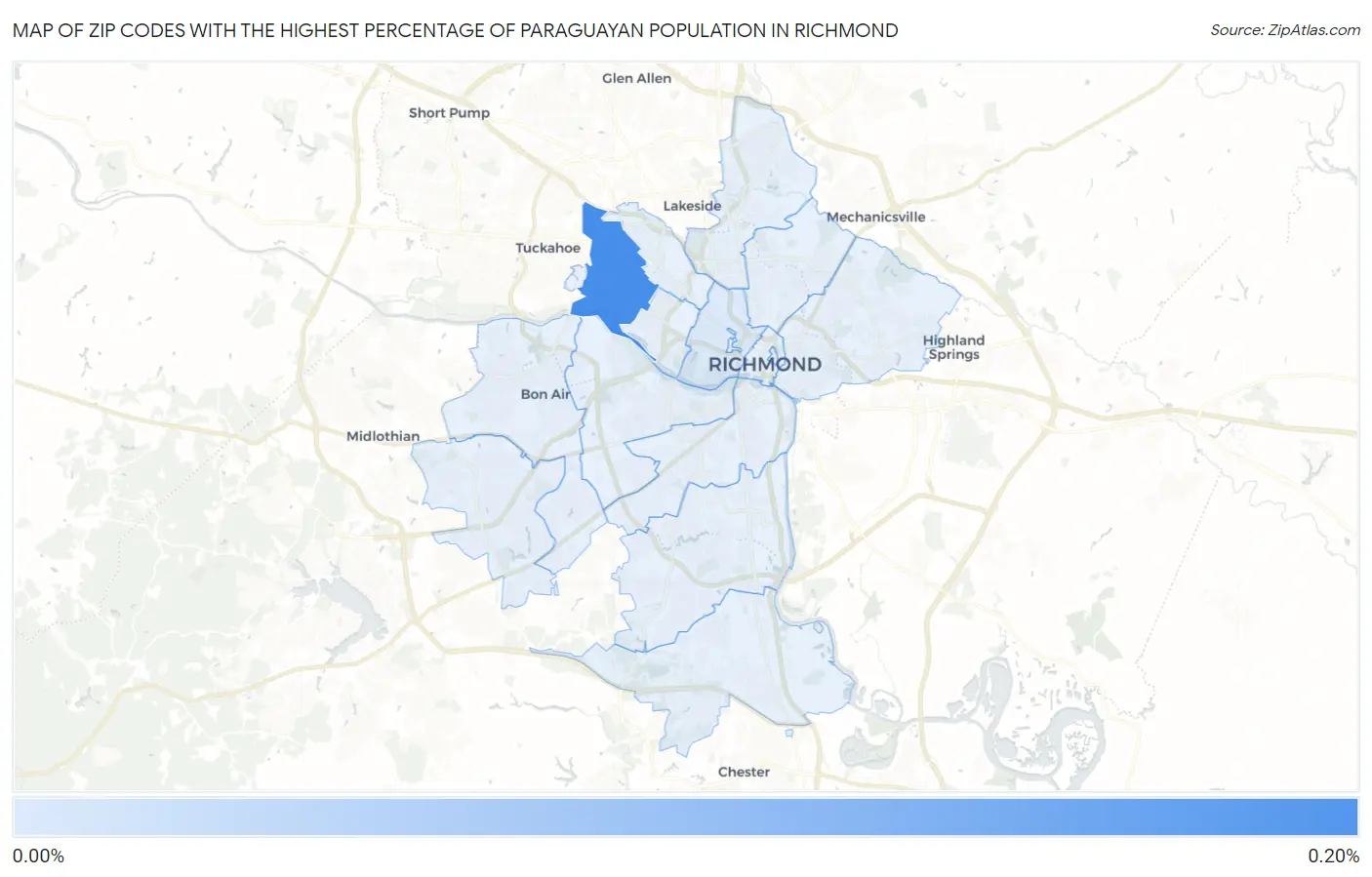 Zip Codes with the Highest Percentage of Paraguayan Population in Richmond Map