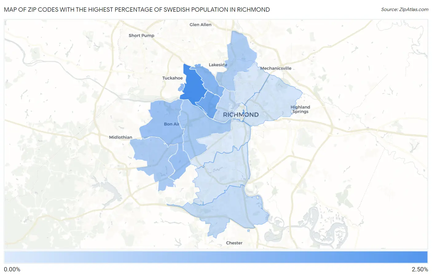 Zip Codes with the Highest Percentage of Swedish Population in Richmond Map