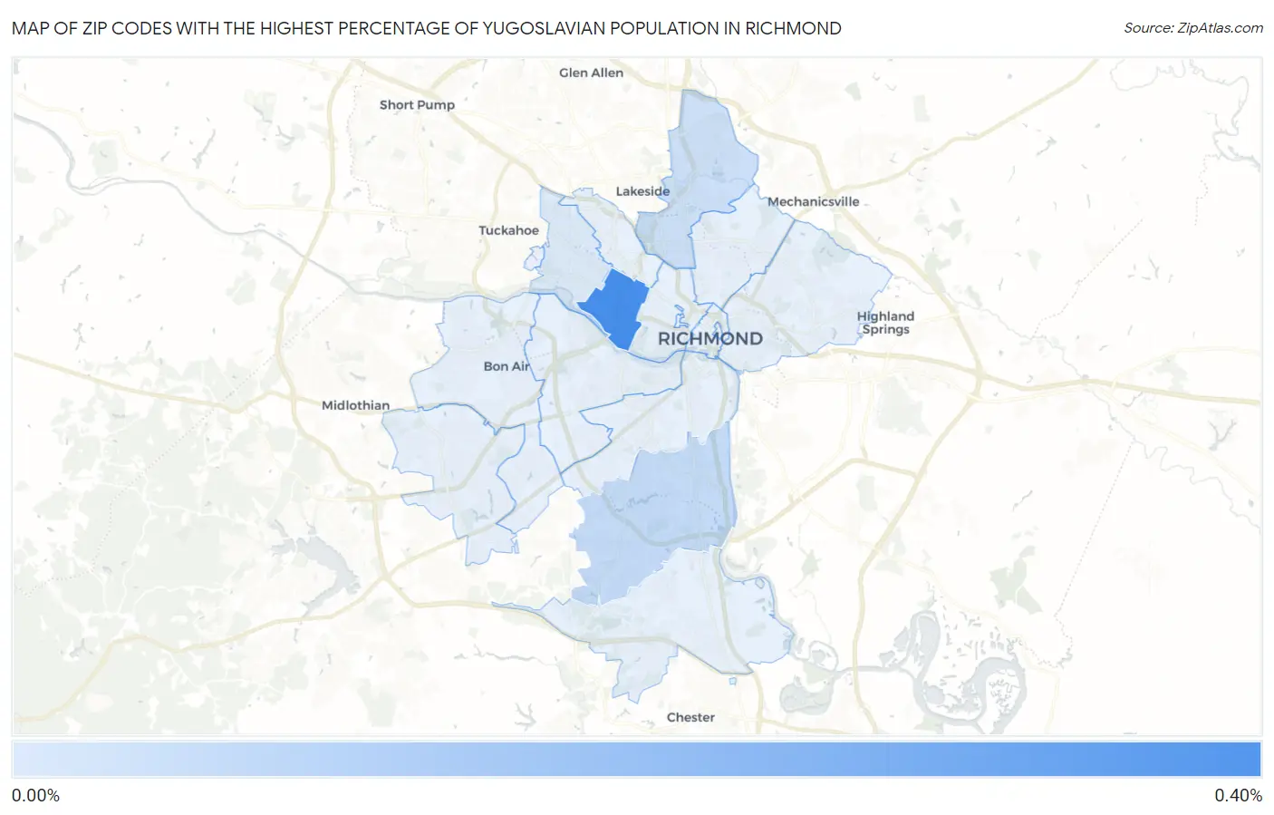 Zip Codes with the Highest Percentage of Yugoslavian Population in Richmond Map