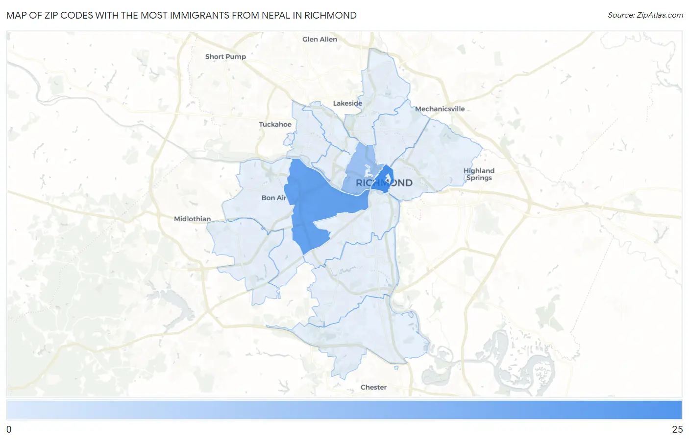 Zip Codes with the Most Immigrants from Nepal in Richmond Map