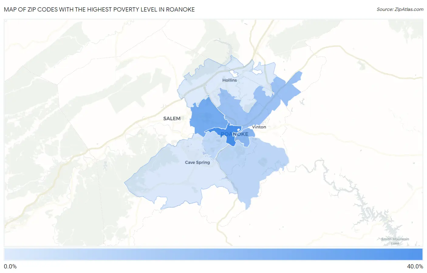 Zip Codes with the Highest Poverty Level in Roanoke Map